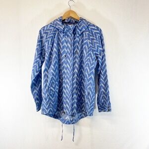 Lucky Lotus Cotton Blend Chevron Lightweight Windbreaker Jacket Blue Size M